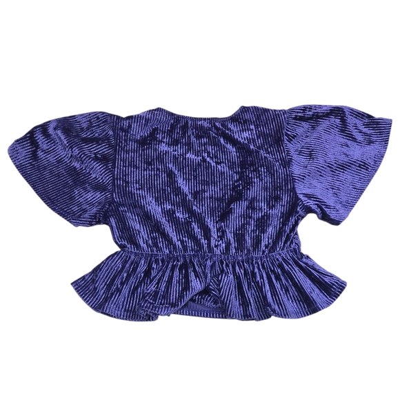 Urban Outfitters Purple Velvet Ribbed Peplum Top Deep V-Neck Flutter Sleeve M - Picture 5 of 8